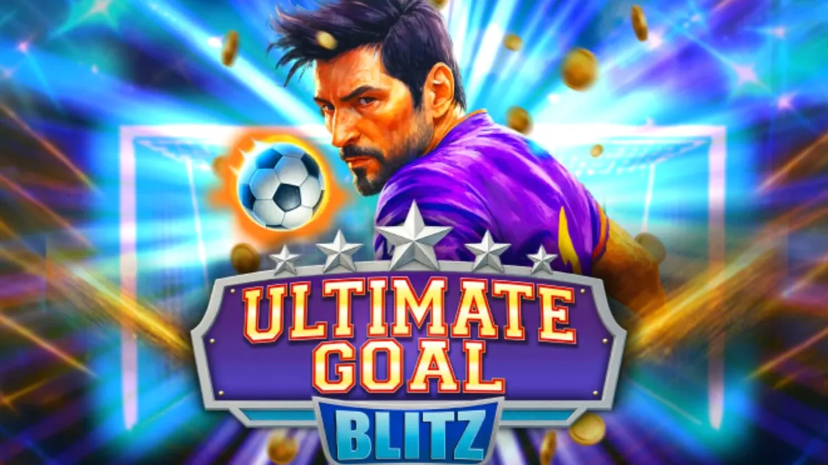 Tampilan visual lapangan sepak bola dalam permainan slot Ultimate Goal Blitz