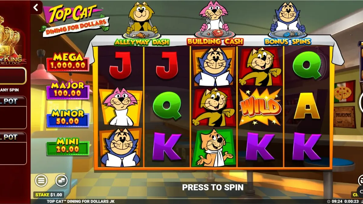 Top Cat Dining For Dollars slot game interface