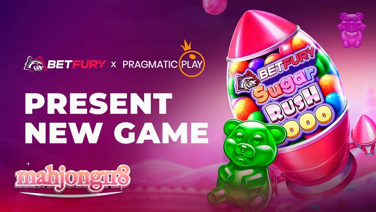 Tampilan visual slot BetFury Sugar Rush 1000 dengan grid 7x7 yang penuh warna.